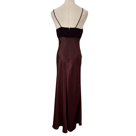 Vtg 90s Betsy & Adam Brown Velvet Satin Gown Slip Dress‎ Empire Waist Prom Hoco - Picture 5 of 13